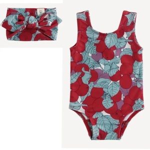 Kate Quinn KQ swim suit plums, 3-6mo w top knot headband